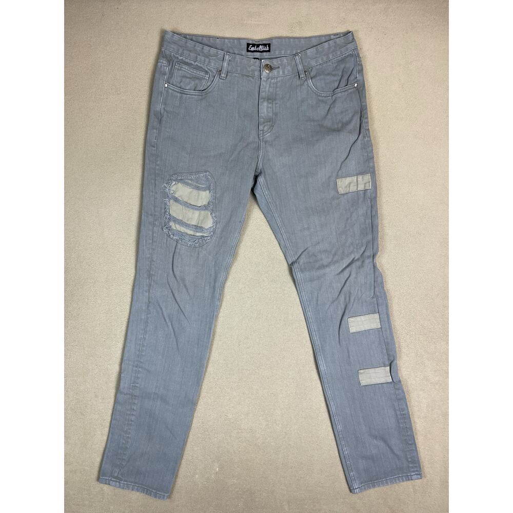 Embellish Jeans Mens 36x32 Gray Distressed Slim Fit Mid Rise Zip Fly Denim